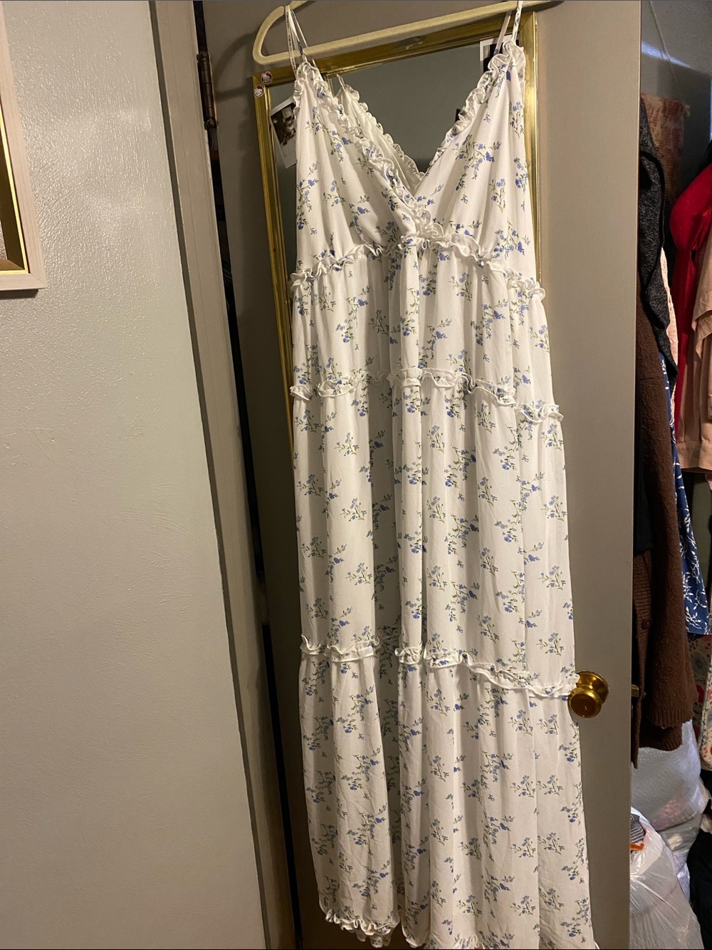 Forever 21 White Maxi Dress with Blue Floral Print